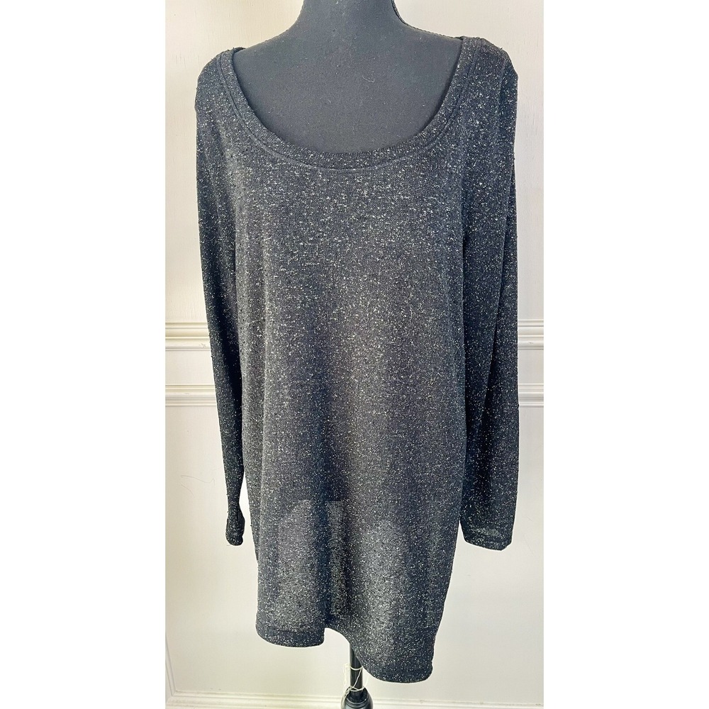 Lane Bryant Blouse Shirt Womens 18/20 Black Sparkle Long‎ Sleeve Asymetrical Hem